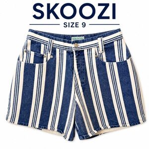 Skoozi Blue White Striped Denim Shorts Womens Size 9 High Rise Cotton Summer